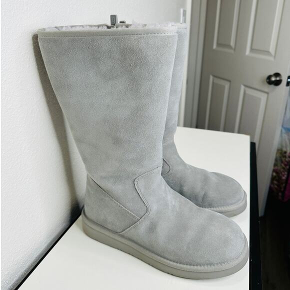 Ugg Blue Gray Alber Flat Heel Shearling Lined Suede Boot Side Zip 8 - Picture 1 of 15